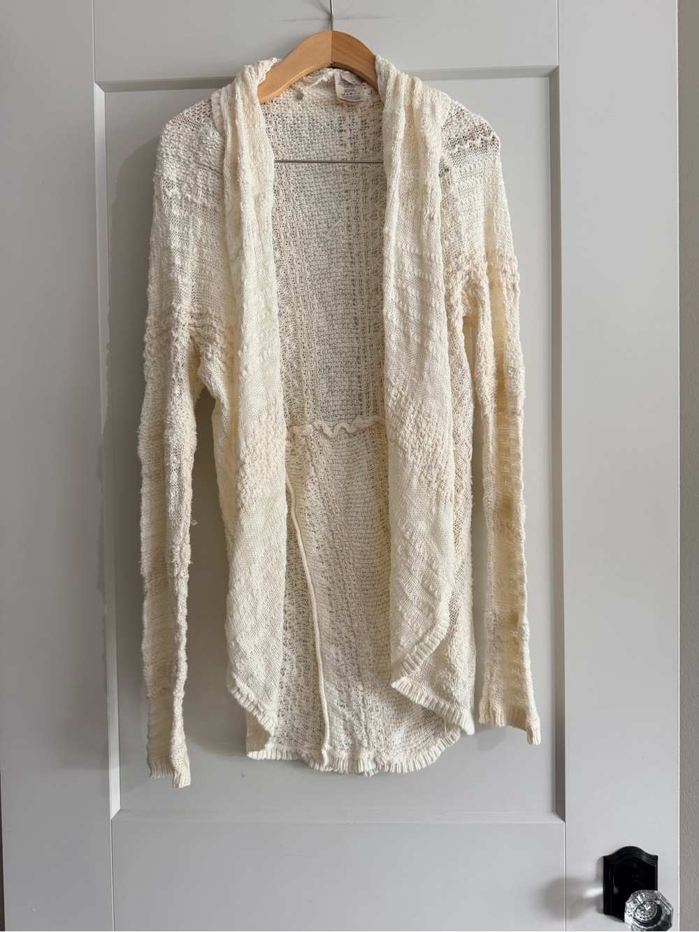 Open-Front Cream Knit Cardigan Sweater